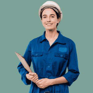 salarié en bleu de travail fond kaki